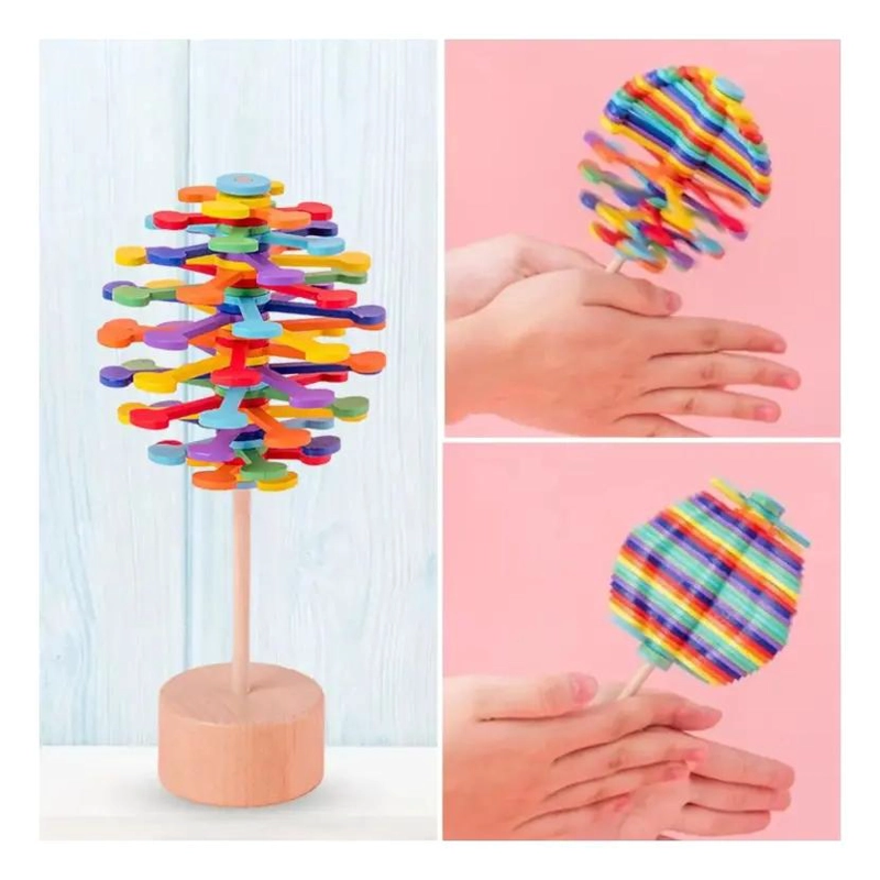 JUGUETE GIRATORIO DE MADERA MULTICOLOR PARA NIÑOS Y ADULTOS - 4
