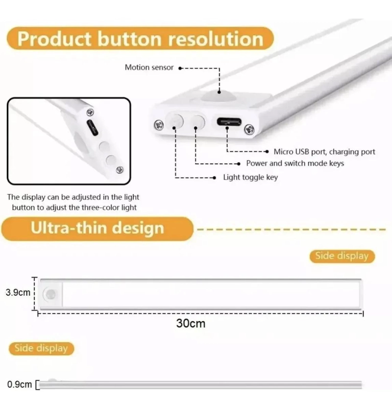 LUZ LED PARA CLOSET CON SENSOR DE MOVIMIENTO 40CM - 6