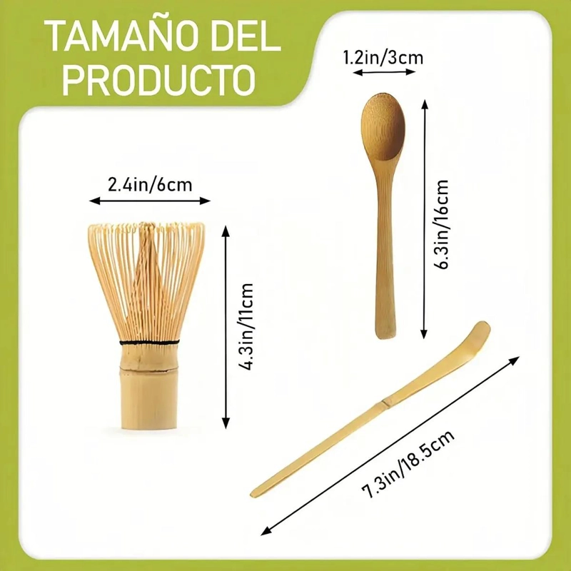 SET DE BATIDORES Y CUCHARAS DE BAMBU PARA PREPARACION DE TE  MATCHA - 4