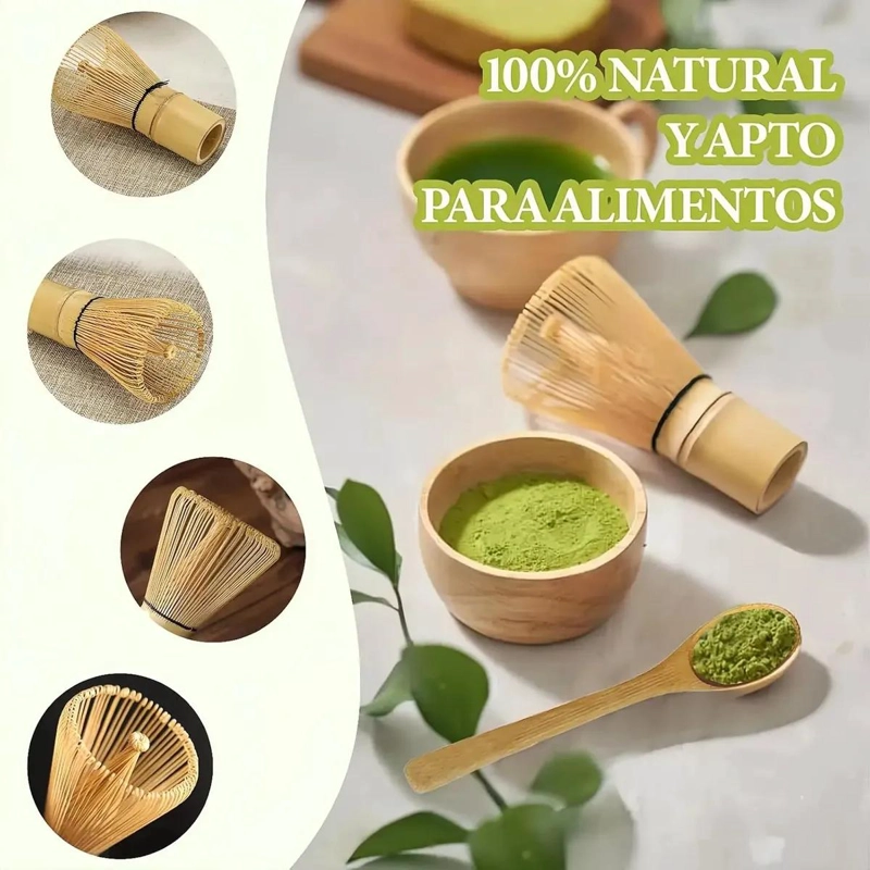 SET DE BATIDORES Y CUCHARAS DE BAMBU PARA PREPARACION DE TE  MATCHA - 5