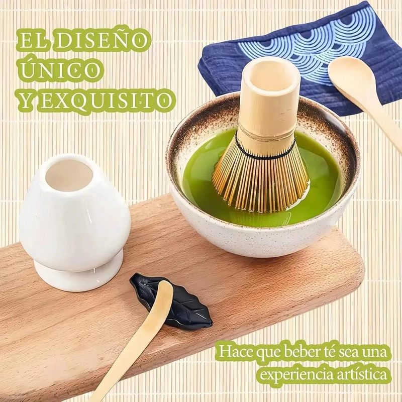 SET DE BATIDORES Y CUCHARAS DE BAMBU PARA PREPARACION DE TE  MATCHA - 6