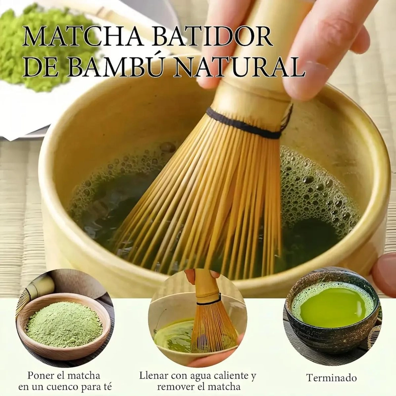 SET DE BATIDORES Y CUCHARAS DE BAMBU PARA PREPARACION DE TE  MATCHA - 7