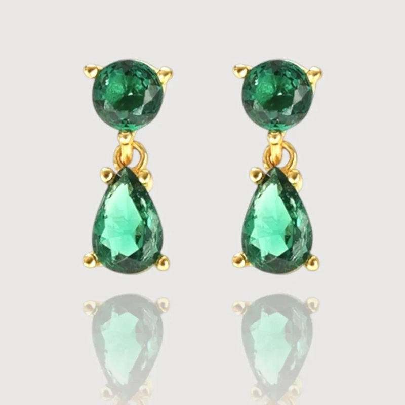 AROS COLGANTES DE PLATA 925 CON BAÑO DE ORO Y ZIRCONIA VERDE - 1