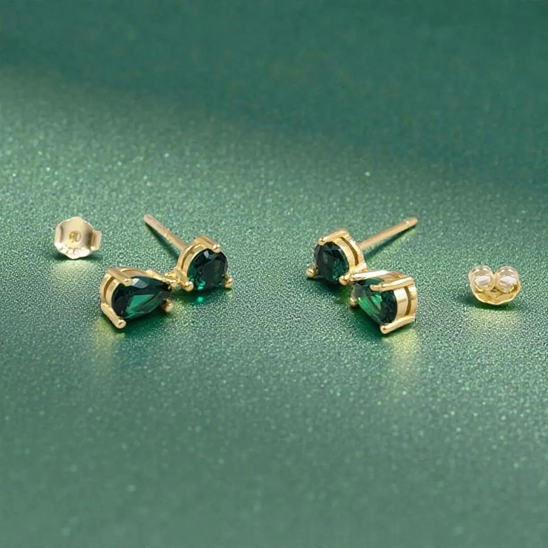 AROS COLGANTES DE PLATA 925 CON BAÑO DE ORO Y ZIRCONIA VERDE - 2