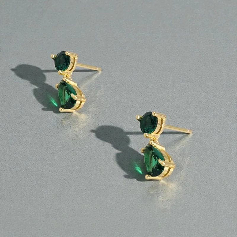 AROS COLGANTES DE PLATA 925 CON BAÑO DE ORO Y ZIRCONIA VERDE - 3