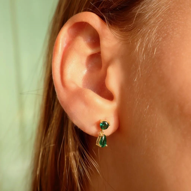 AROS COLGANTES DE PLATA 925 CON BAÑO DE ORO Y ZIRCONIA VERDE - 4