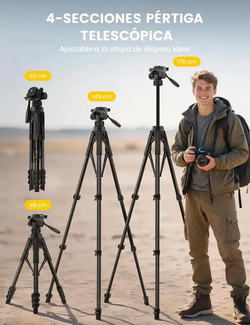 TRIPODE PORTATIL AJUSTABLE PARA CAMARA Y MOVIL DE 170 CM - 3