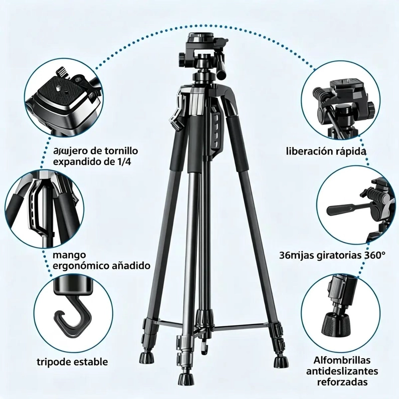 TRIPODE PORTATIL AJUSTABLE PARA CAMARA Y MOVIL DE 170 CM - 5