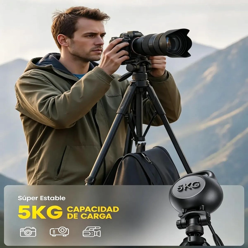 TRIPODE PORTATIL AJUSTABLE PARA CAMARA Y MOVIL DE 170 CM - 7