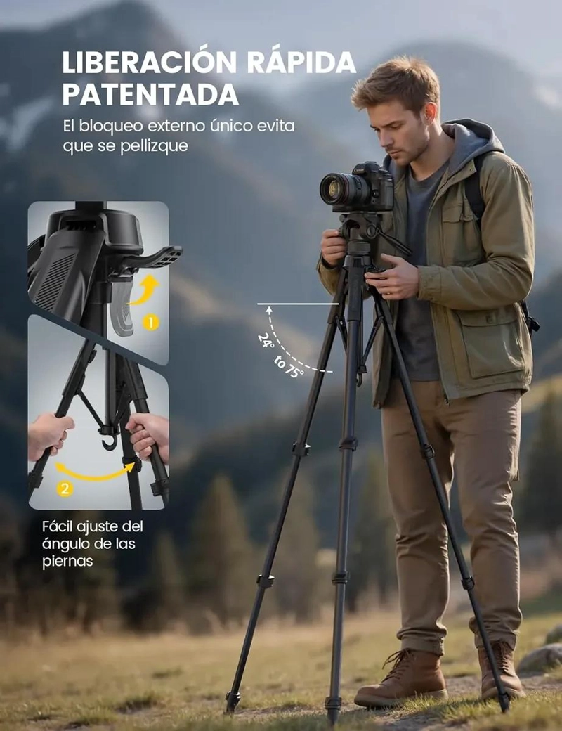 TRIPODE PORTATIL AJUSTABLE PARA CAMARA Y MOVIL DE 170 CM - 9