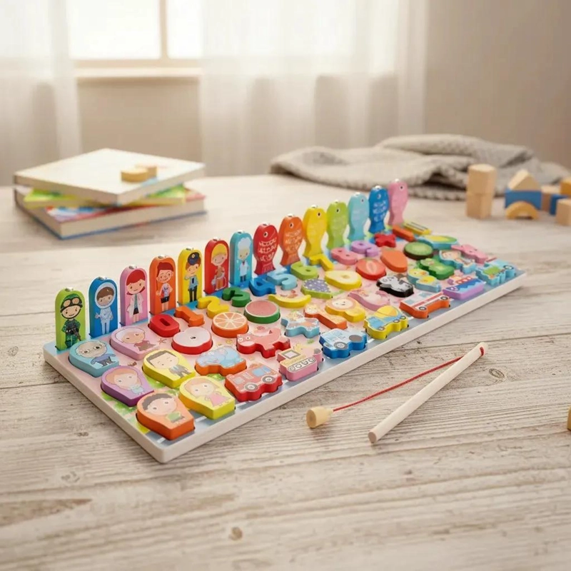 ROMPECABEZAS DE MADERA CON JUEGO DE PESCA MAGNE TICO PARA NIÑOS - 5