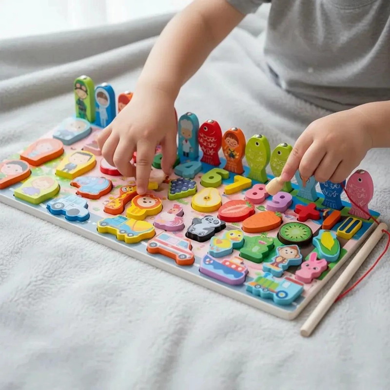 ROMPECABEZAS DE MADERA CON JUEGO DE PESCA MAGNE TICO PARA NIÑOS - 6