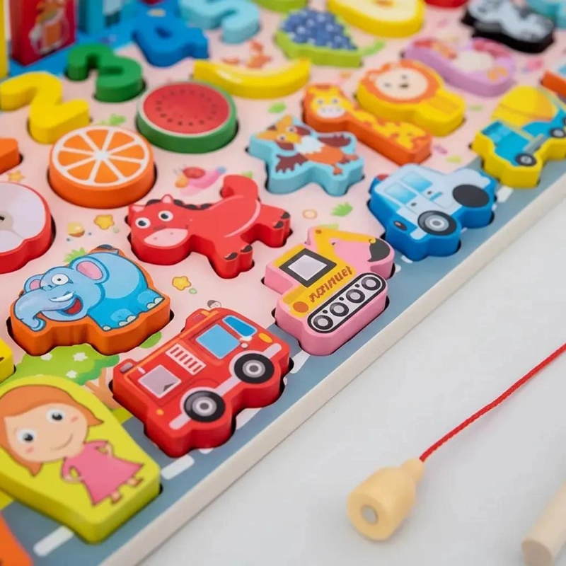 ROMPECABEZAS DE MADERA CON JUEGO DE PESCA MAGNE TICO PARA NIÑOS - 7