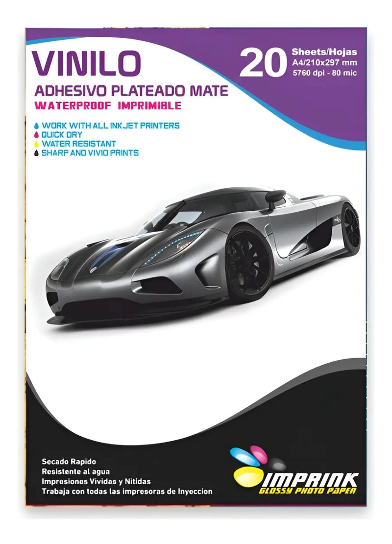 VINILO ADHESIVO PLATEADO MATE PARA IMPRESION A4 20 HOJAS - 1