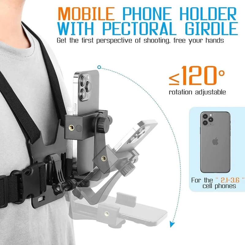SOPORTE DE PECHO PARA CAMARA Y TELE FONO MOVIL CON ROTACION 360° - 3