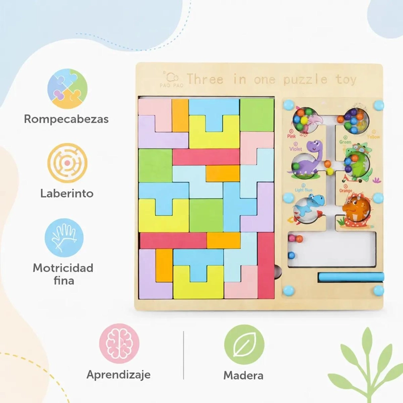JUEGO DIDACTICO LABERINTO PUZZLE DE MADERA PARA NIÑOS - 2
