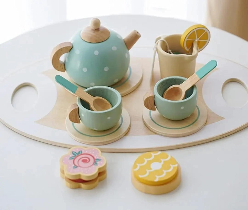 JUEGO DE TE  DIDACTICO DE MADERA PARA NIÑOS CON ACCESORIOS - 2