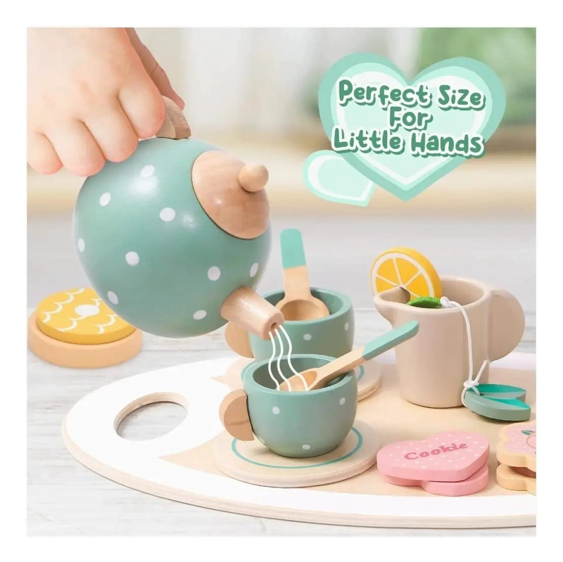 JUEGO DE TE  DIDACTICO DE MADERA PARA NIÑOS CON ACCESORIOS - 8