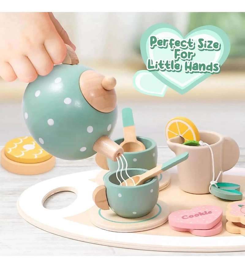 JUEGO DE TE  DIDACTICO DE MADERA PARA NIÑOS CON ACCESORIOS - 9