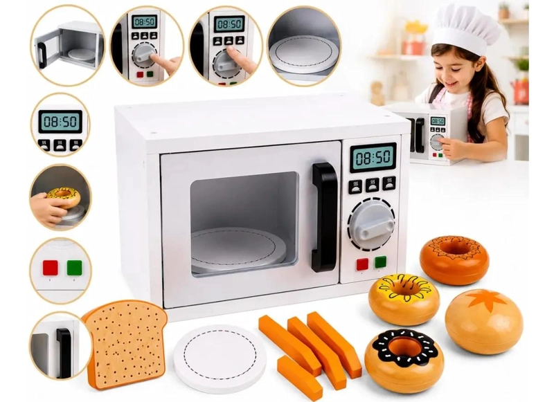 MICROONDAS INFANTIL DE MADERA CON ACCESORIOS PARA JUGAR - 2