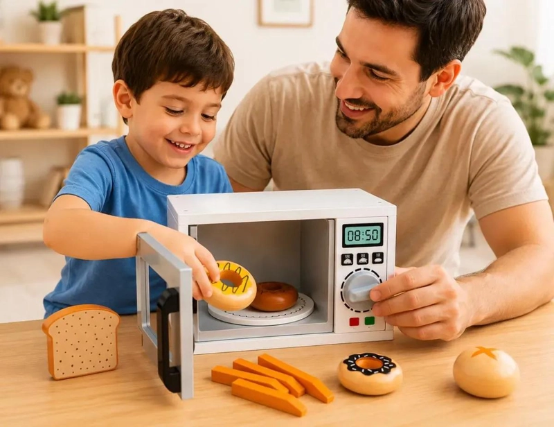 MICROONDAS INFANTIL DE MADERA CON ACCESORIOS PARA JUGAR - 5