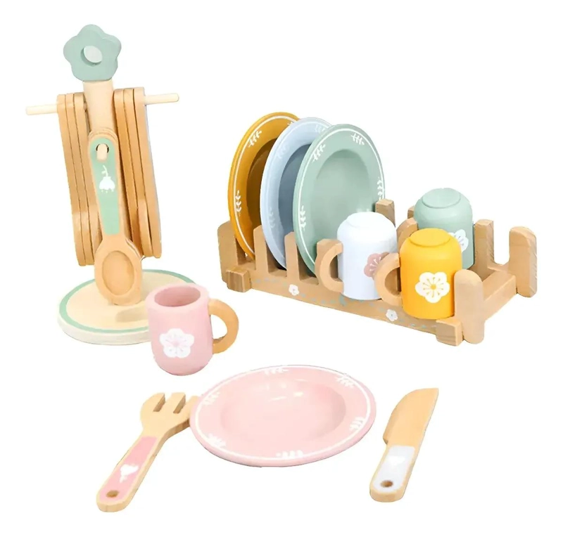 VAJILLA DE MADERA JUGUETE PARA NIÑOS 21 PIEZAS - 2