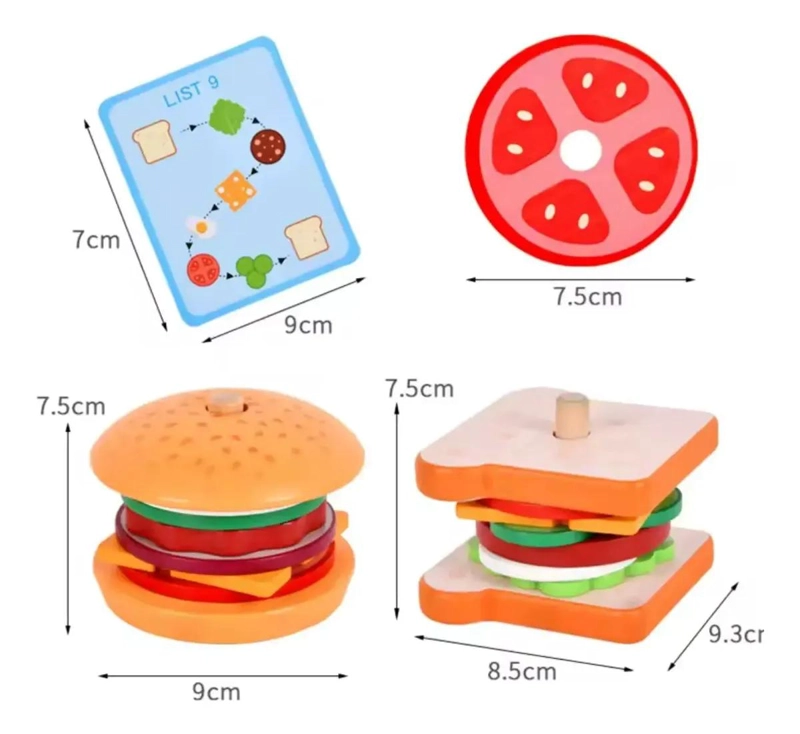 JUEGO DIDACTICO DE MADERA PARA ARMAR HAMBURGUESAS Y SANDWICHES - 2