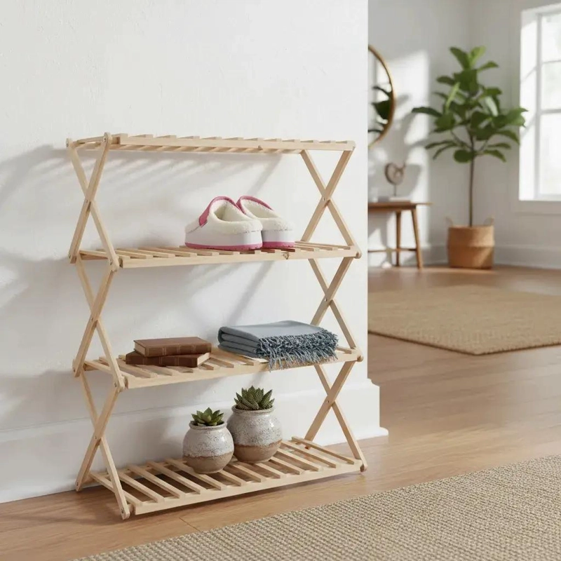 ZAPATERO PLEGABLE DE MADERA CON 4 NIVELES PARA 12 PARES - 4
