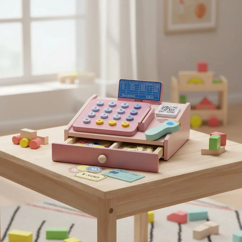 CAJA REGISTRADORA DE MADERA PARA NIÑOS CON ACCESORIOS - 1