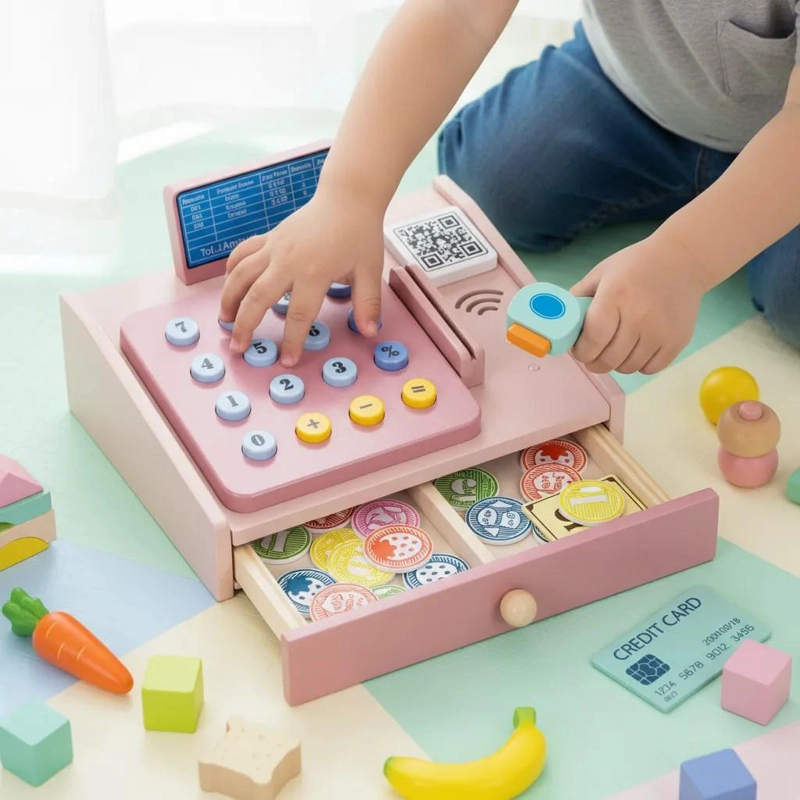 CAJA REGISTRADORA DE MADERA PARA NIÑOS CON ACCESORIOS - 9