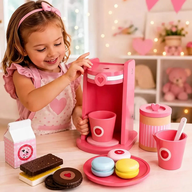CAFETERA DE JUGUETE DE MADERA CON 14 ACCESORIOS DE VELCRO - 1