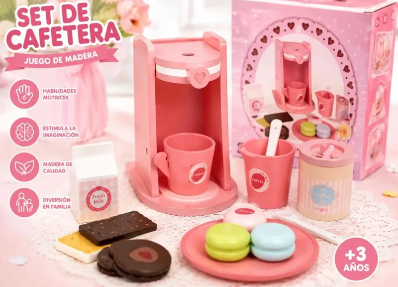 CAFETERA DE JUGUETE DE MADERA CON 14 ACCESORIOS DE VELCRO - 2