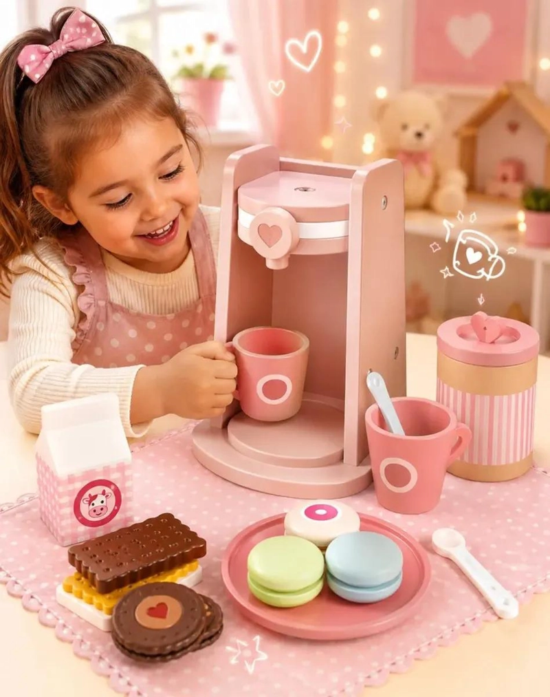 CAFETERA DE JUGUETE DE MADERA CON 14 ACCESORIOS DE VELCRO - 6