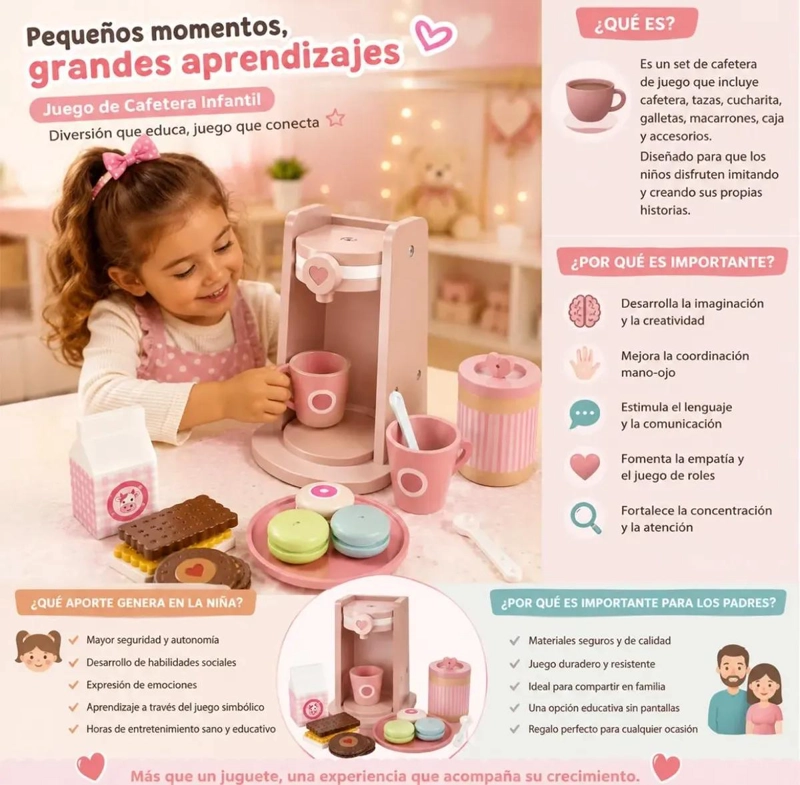 CAFETERA DE JUGUETE DE MADERA CON 14 ACCESORIOS DE VELCRO - 7