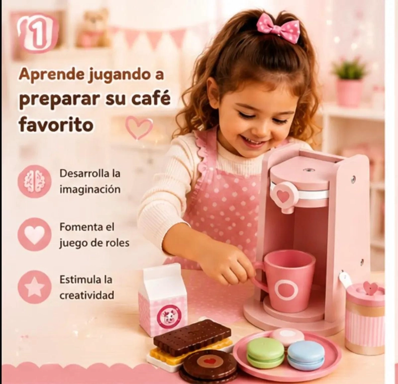 CAFETERA DE JUGUETE DE MADERA CON 14 ACCESORIOS DE VELCRO - 8