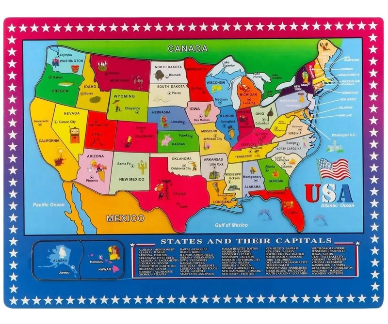 ROMPECABEZAS DE MADERA CON MAPA DE ESTADOS UNIDOS PARA DIVERSION FAMILIAR - 1