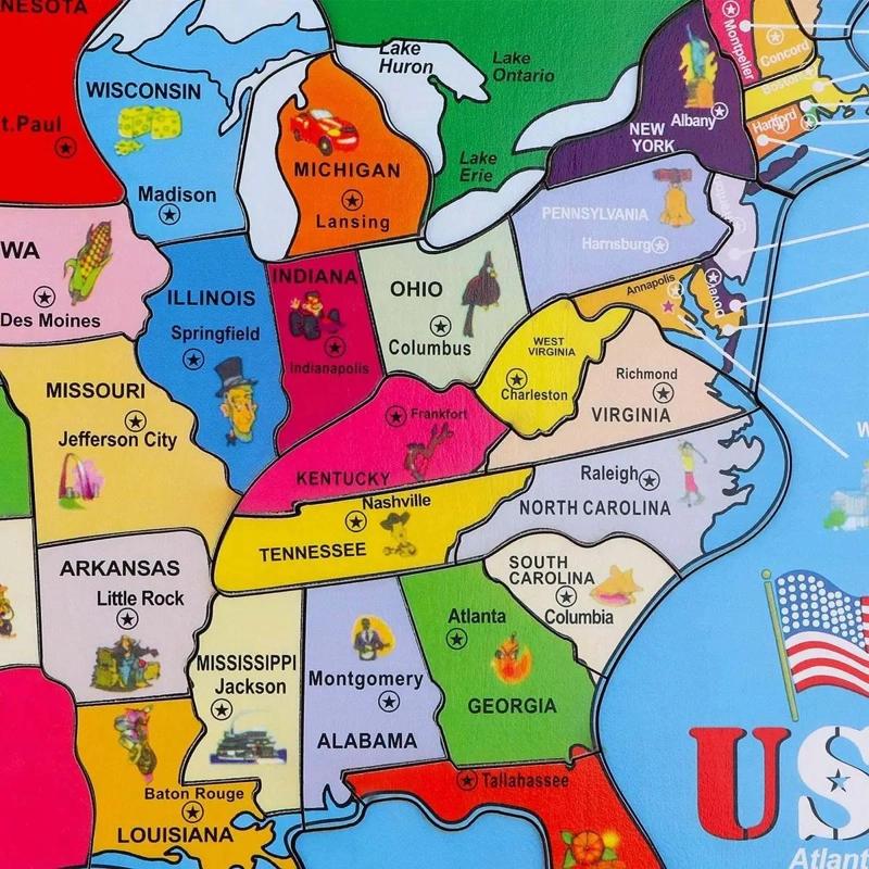 ROMPECABEZAS DE MADERA CON MAPA DE ESTADOS UNIDOS PARA DIVERSION FAMILIAR - 4