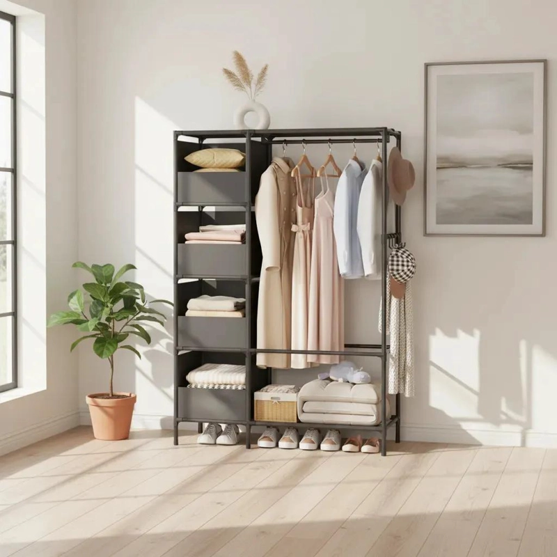 ORGANIZADOR DE ROPA CON PERCHERO Y ESTANTES PARA CLOSET - 1