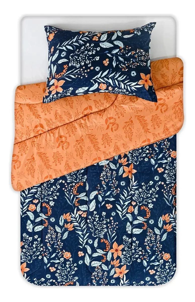 PLUMON REVERSIBLE 1.5 PLAZAS CON MICROFIBRA Y DISEÑO FLOREADO MULTICOLOR - 1