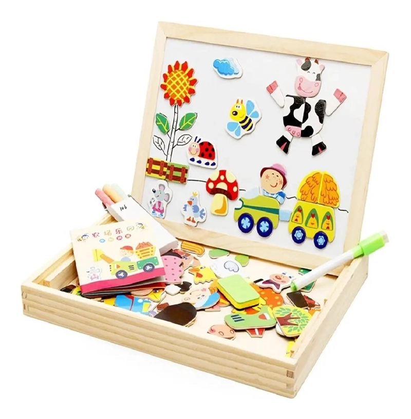 PIZARRA MAGNE TICA DOBLE DE MADERA PARA NIÑOS - 1
