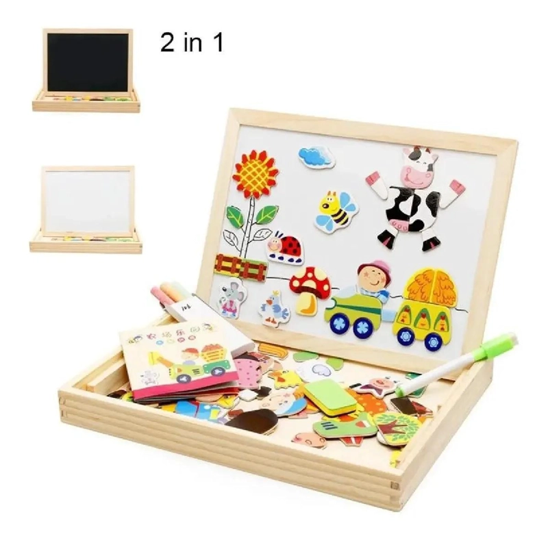 PIZARRA MAGNE TICA DOBLE DE MADERA PARA NIÑOS - 2