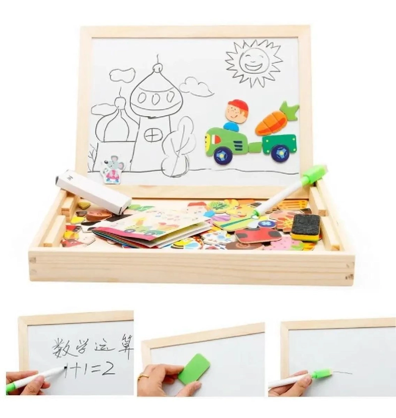 PIZARRA MAGNE TICA DOBLE DE MADERA PARA NIÑOS - 6
