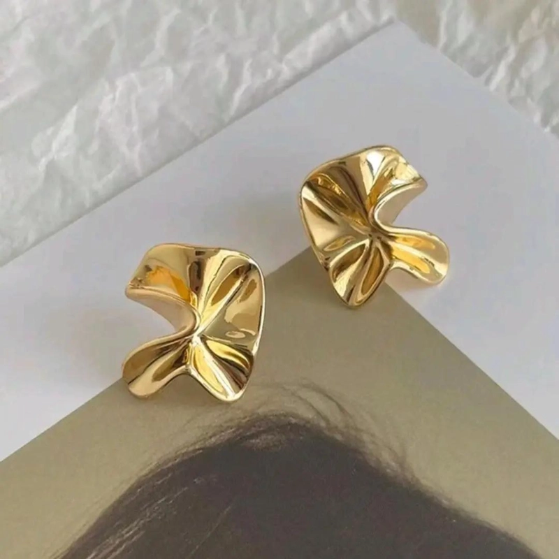 AROS GEOME TRICOS ELEGANTES DE ACERO LAMINADO EN ORO 18K - 4