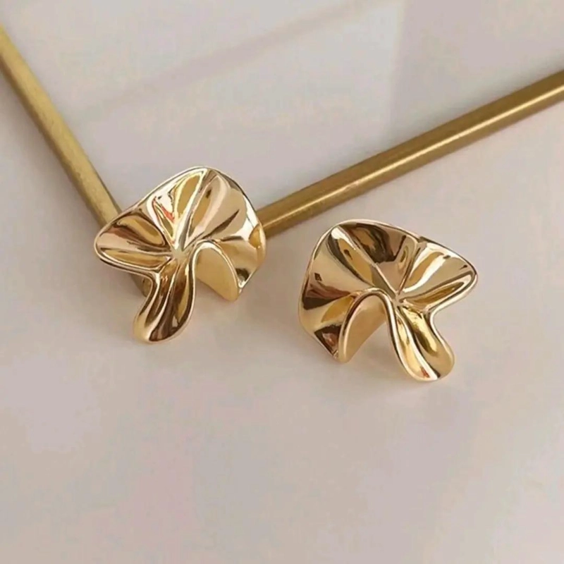 AROS GEOME TRICOS ELEGANTES DE ACERO LAMINADO EN ORO 18K - 5