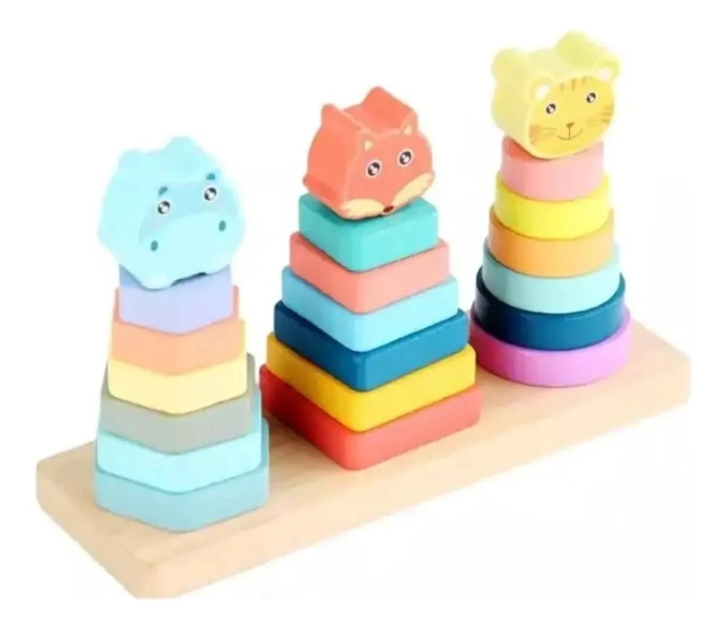 JUGUETE DIDACTICO APILABLE DE MADERA CON ANIMALES - 1