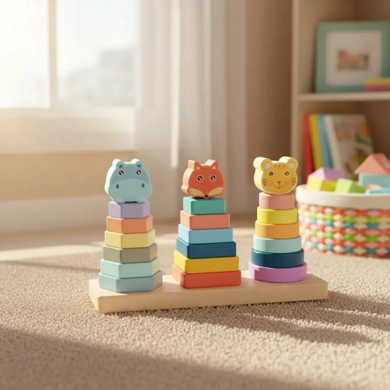 JUGUETE DIDACTICO APILABLE DE MADERA CON ANIMALES - 2