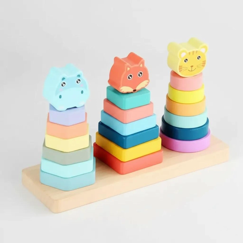 JUGUETE DIDACTICO APILABLE DE MADERA CON ANIMALES - 3
