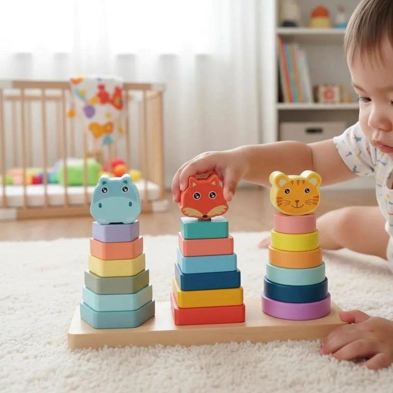 JUGUETE DIDACTICO APILABLE DE MADERA CON ANIMALES - 4