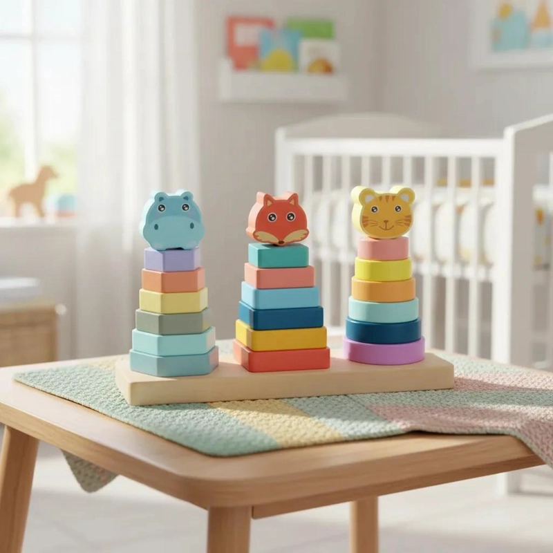 JUGUETE DIDACTICO APILABLE DE MADERA CON ANIMALES - 6