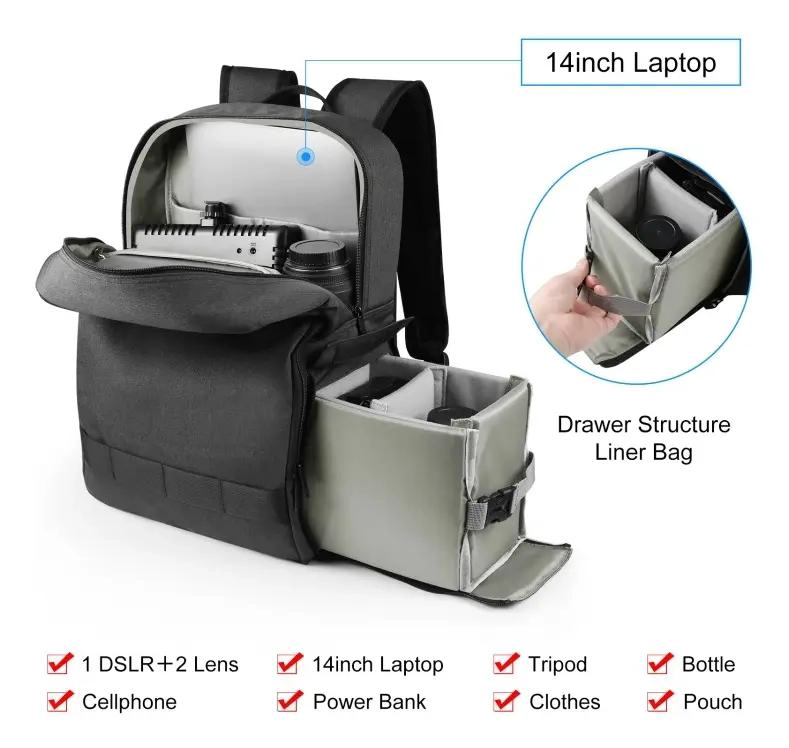 MOCHILA PARA CAMARA Y LAPTOP CON DOBLE TIRANTE - 4
